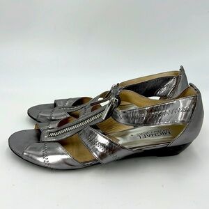 Michael by Michael Kors Silver Leather Strappy Sandals
